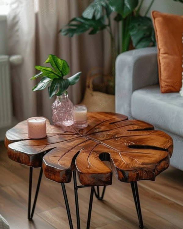 Artisan Leaf Wood Coffee Table