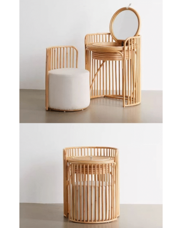 Elise Rattan Vanity & Stool Set