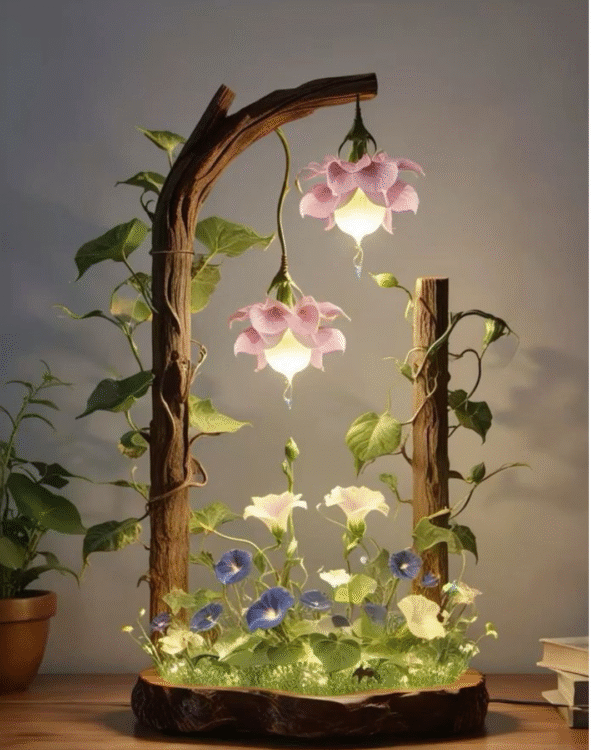 Fairy Table Lamp / Hanging Glass Lantern with Orchids and Flowers