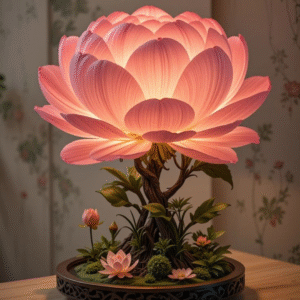 Handmade Lotus / Lotus Flower Lamp (Large pink lotus flower table lamp)
