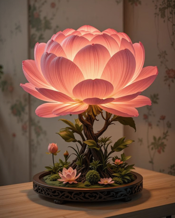 Handmade Lotus / Lotus Flower Lamp (Large pink lotus flower table lamp)