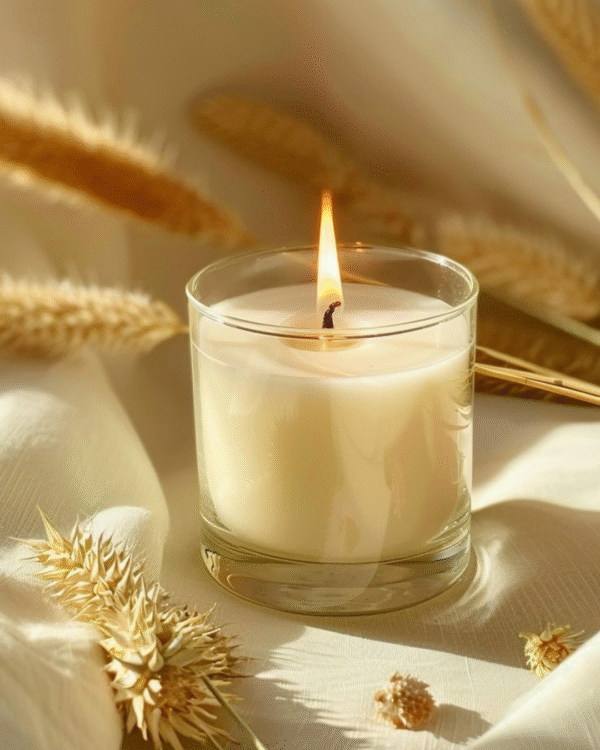 White Candle With Glass Candle